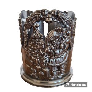 Godinger Silver Art Company Pewter Christmas Holiday Santa Candle Sleeve Holder